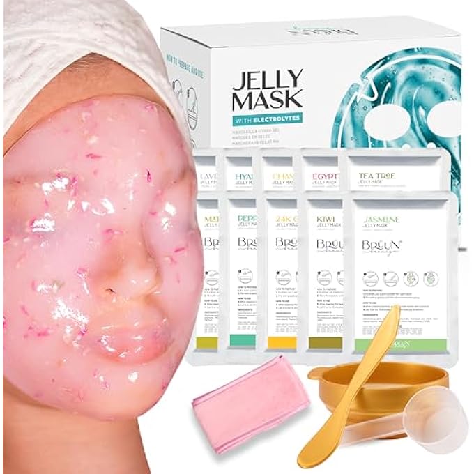 STRBOXONG PEEL-OFF JELLY MASK PREMIUM MODELING RUBBER MASK SPA SET - 10 TREATMENTS (24K GOLD, LAVENDER, KIWI, PEPPERMINT, EGYPTIAN ROSE, MATCHA, CHAMOMILE, TEA TREE, JAZMINE) - Image 1